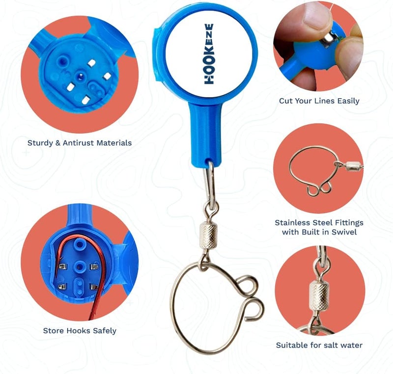 HOOK-EZE 4-in-1 Fishing Knot Tying Tool, Treble Hook Covers Keeps Lures Safe, Hook Sharpener, Lure Wraps for Fishing Rod, Fishing Line Cutter Accessories Gifts for Anglers Fishermen - Image 2